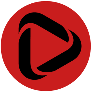 a red and black logo